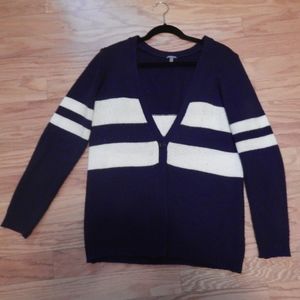 Navy Blue and White Striped Cardigan